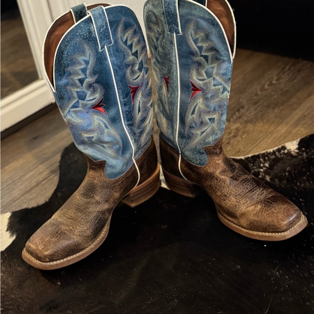 Tony Lama Men's Cowboy Boots - Distressed Brown and Blue